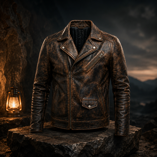 MAVRICK Men's Genuine Brown Leather Biker Jacket – Premium Vintage Rider Style