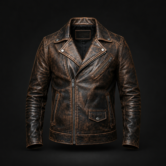 MAVRICK Men's Genuine Brown Leather Biker Jacket – Premium Vintage Rider Style